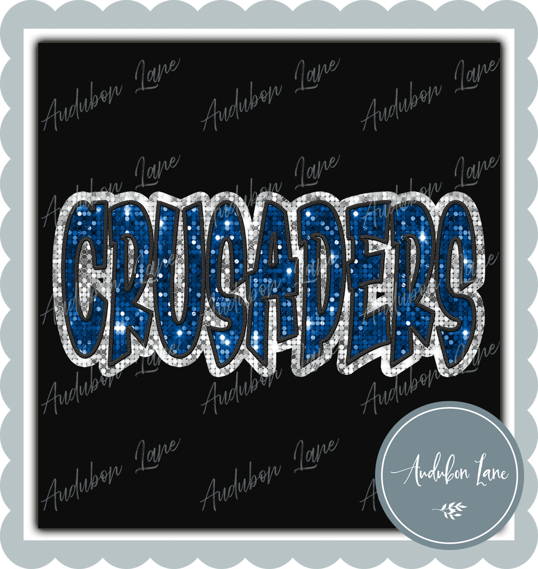 Crusaders Graffiti Style Sequin Blue and White Mascot Ready to Press DTF Transfer Customs Available On Request