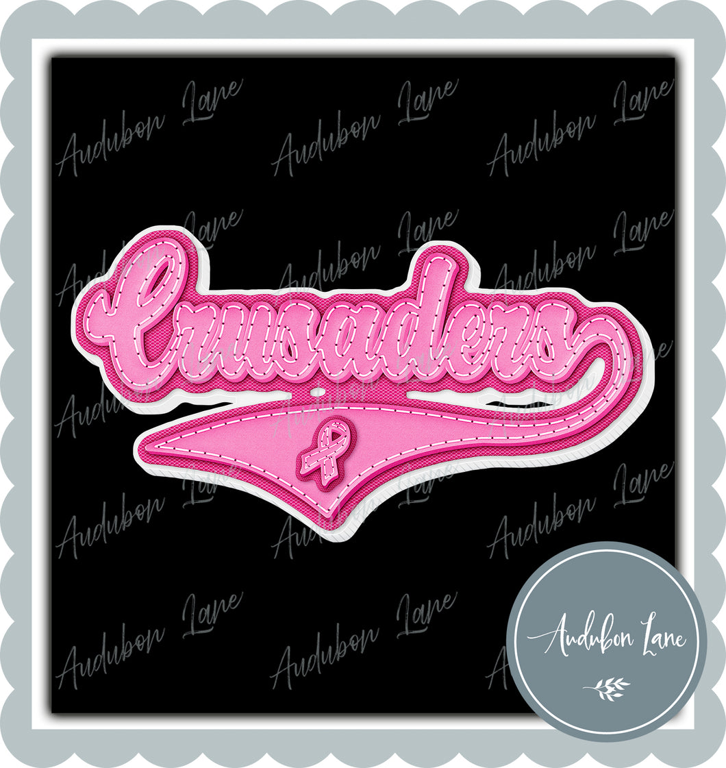 Crusaders Breast Cancer Awareness Pink Leather Faux Patch Ready to Press DTF Transfer Customs Available On Request