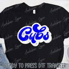 Load image into Gallery viewer, Cubs Retro Distressed Blue and White Print Ready To Press DTF Transfer Custom Colors Available On Request
