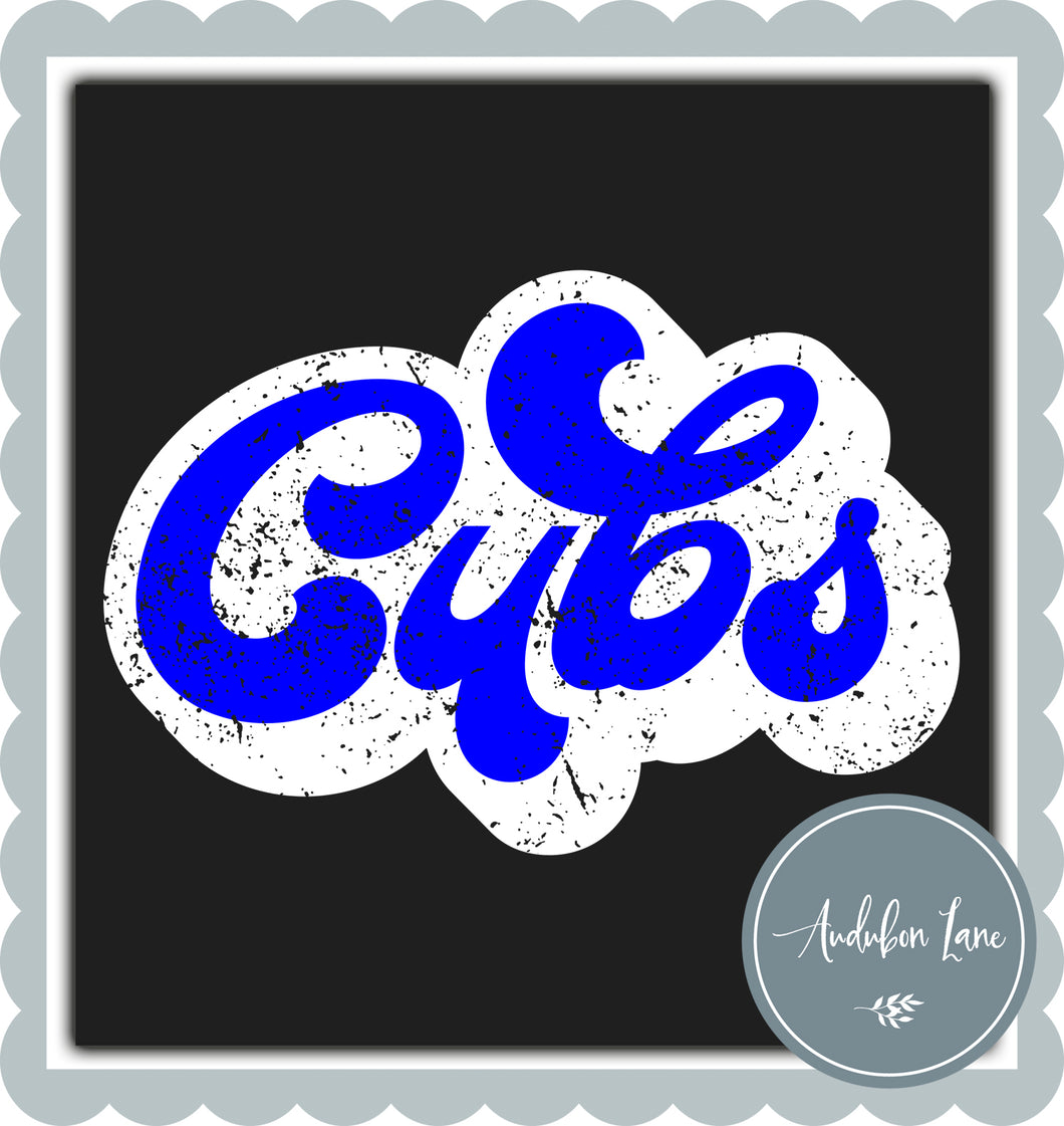 Cubs Retro Distressed Blue and White Print Ready To Press DTF Transfer Custom Colors Available On Request