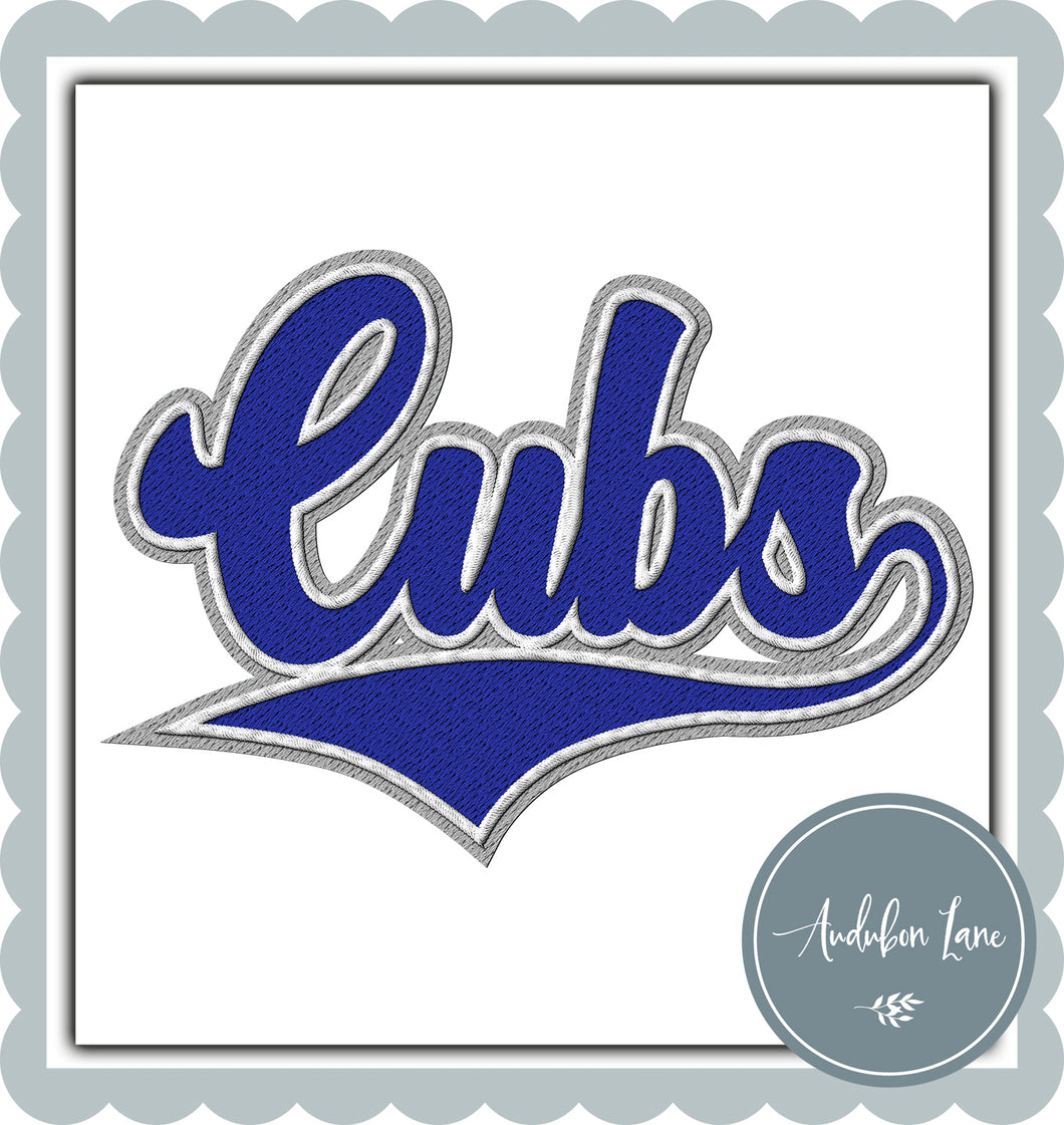 Cubs Faux Blue and White and Grey Embroidery