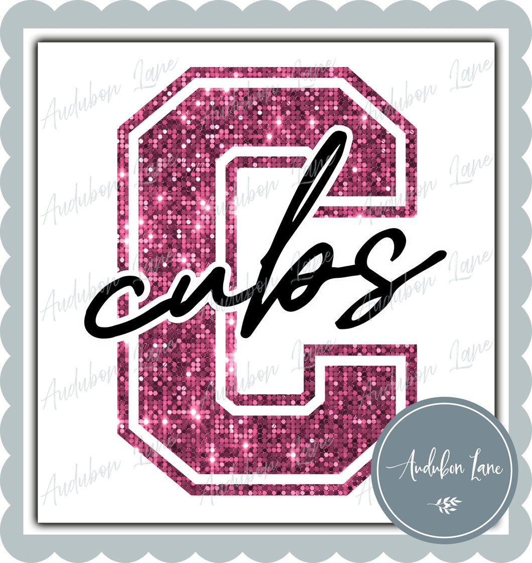 Cubs Breast Cancer Awareness Faux Pink Sequin Mascot Letter Ready to Press DTF Transfer Customs Available On Request