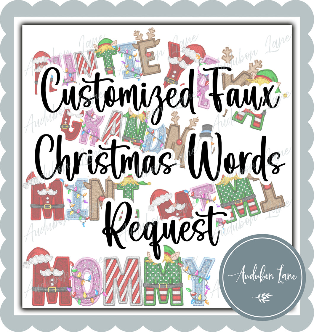 Personalized Christmas Faux Embroidery Print Ready To Press DTF Transfer Custom Requests Available