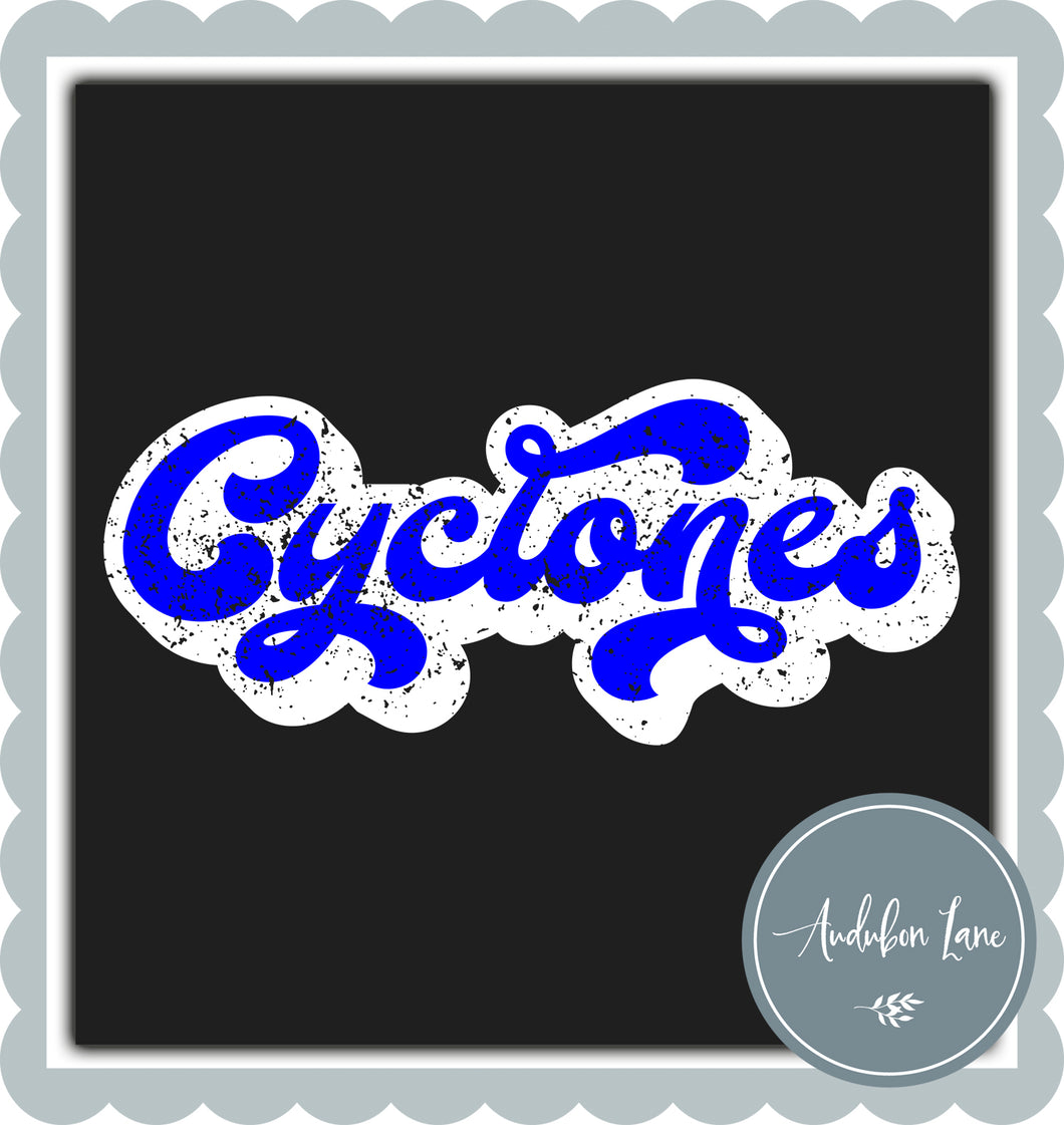 Cyclones Retro Distressed Blue and White Print Ready To Press DTF Transfer Custom Colors Available On Request