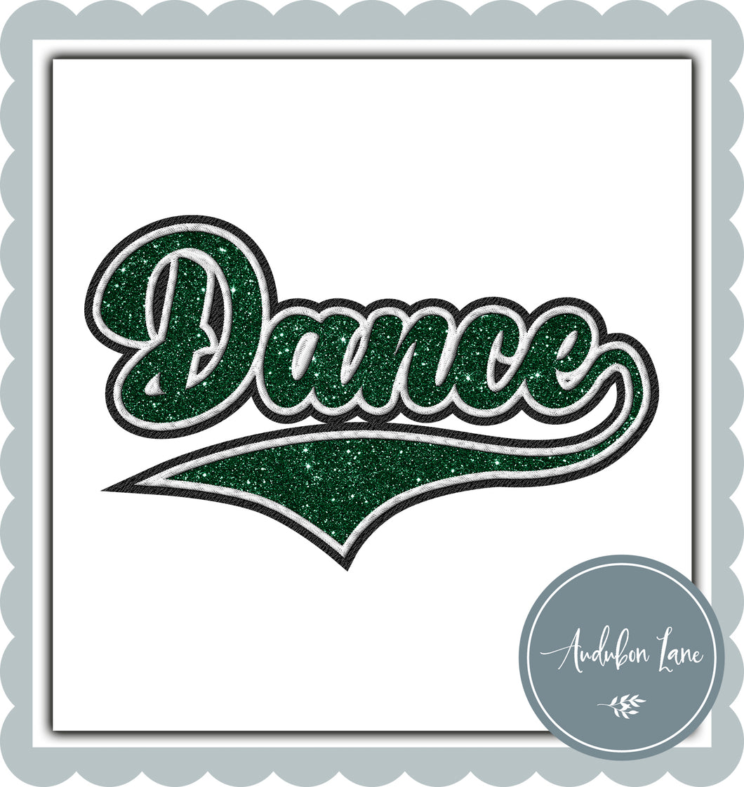 Dance Faux Dark Green Glitter and White and Black Embroidery