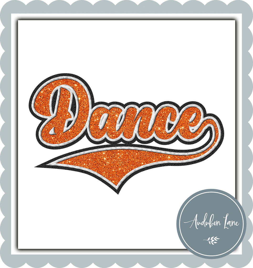 Dance Faux Orange Glitter and White and Black Embroidery