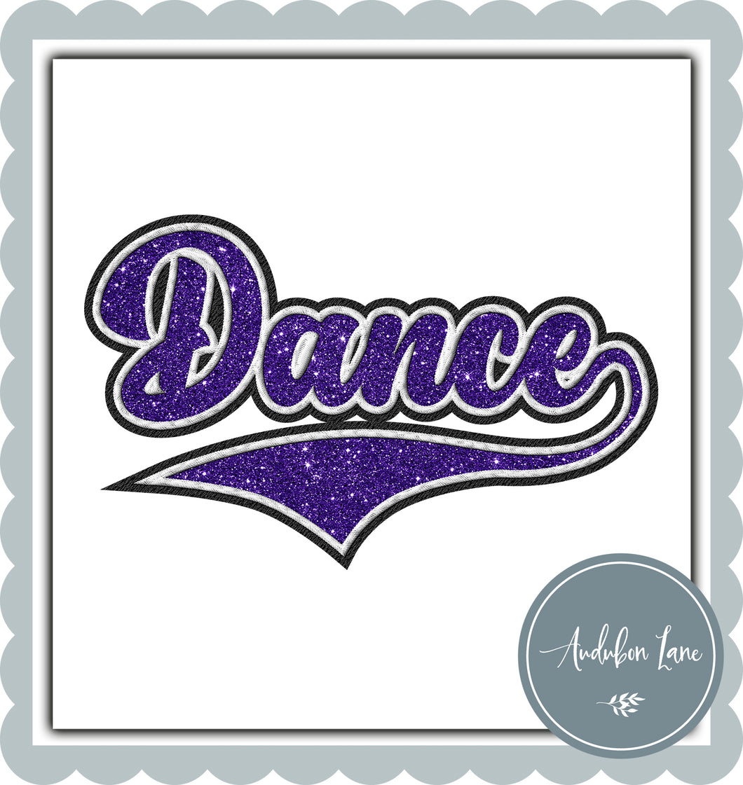 Dance Faux Purple Glitter and White and Black Embroidery