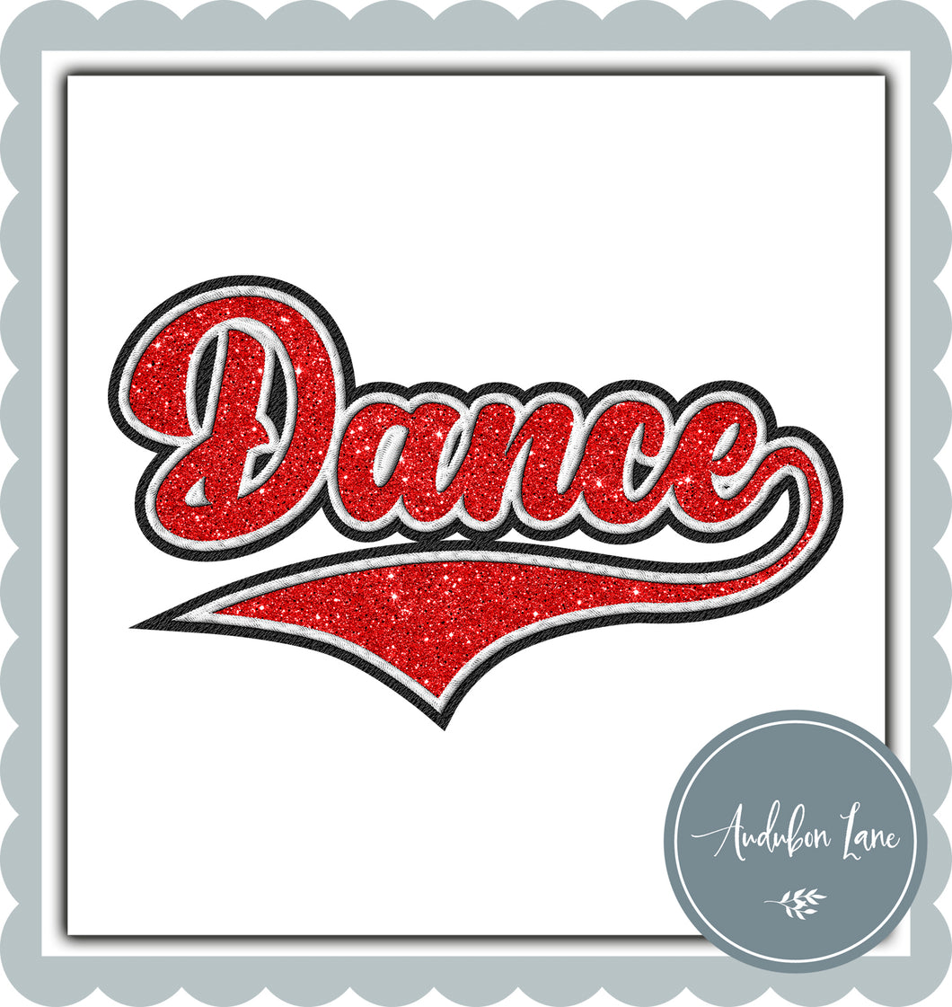 Dance Faux Red Glitter and White and Black Embroidery