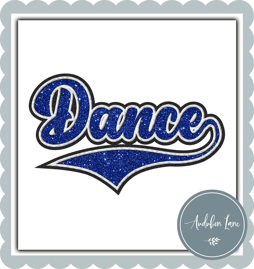 Dance Faux Royal Blue Glitter and White and Black Embroidery
