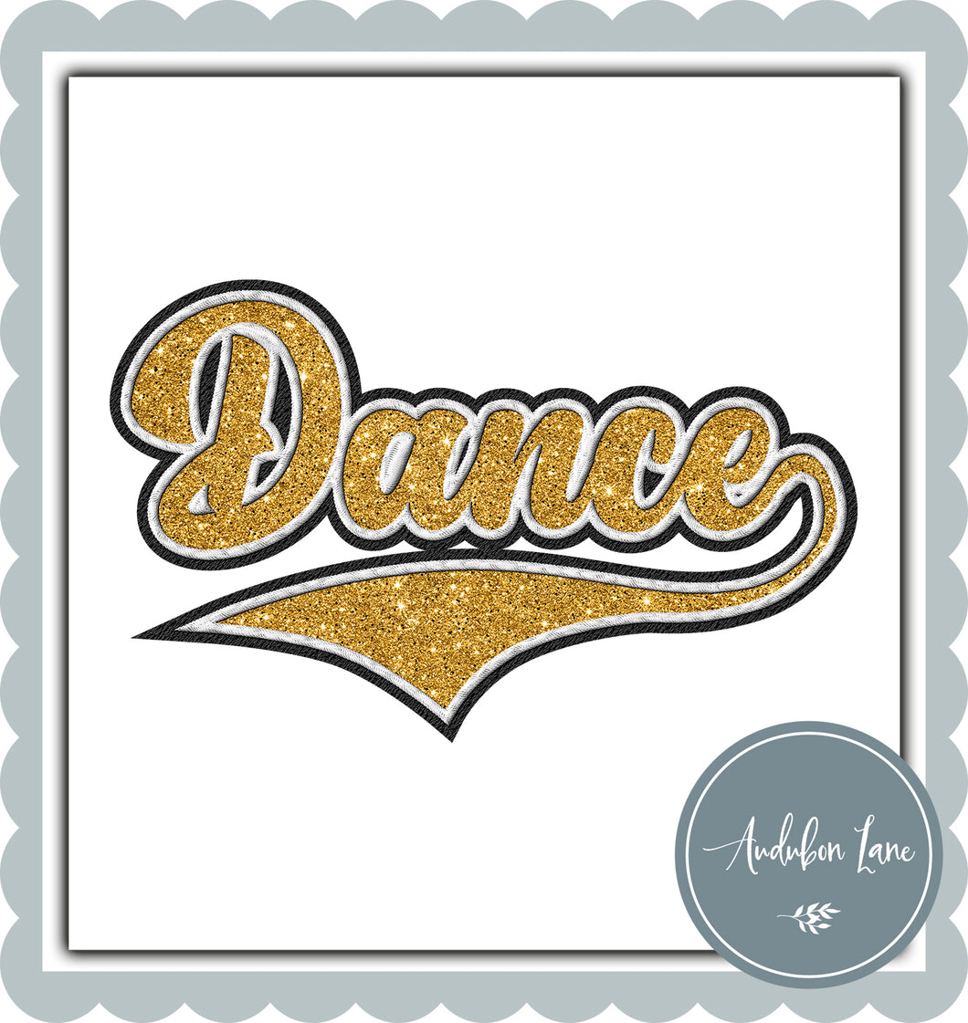Dance Faux Yellow Gold Glitter and White and Black Embroidery