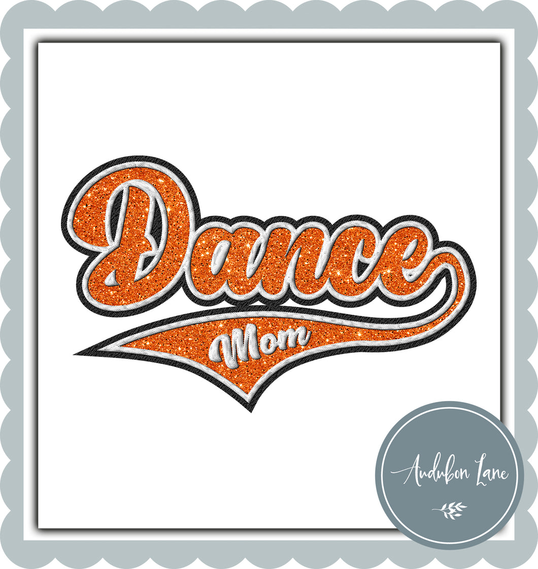 Dance Mom Faux Orange Glitter and White and Black Embroidery