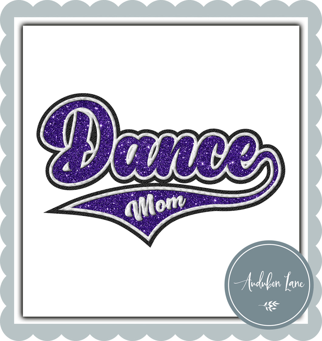 Dance Mom Faux Purple Glitter and White and Black Embroidery