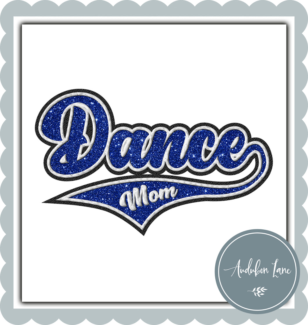 Dance Mom Faux Royal Blue Glitter and White and Black Embroidery