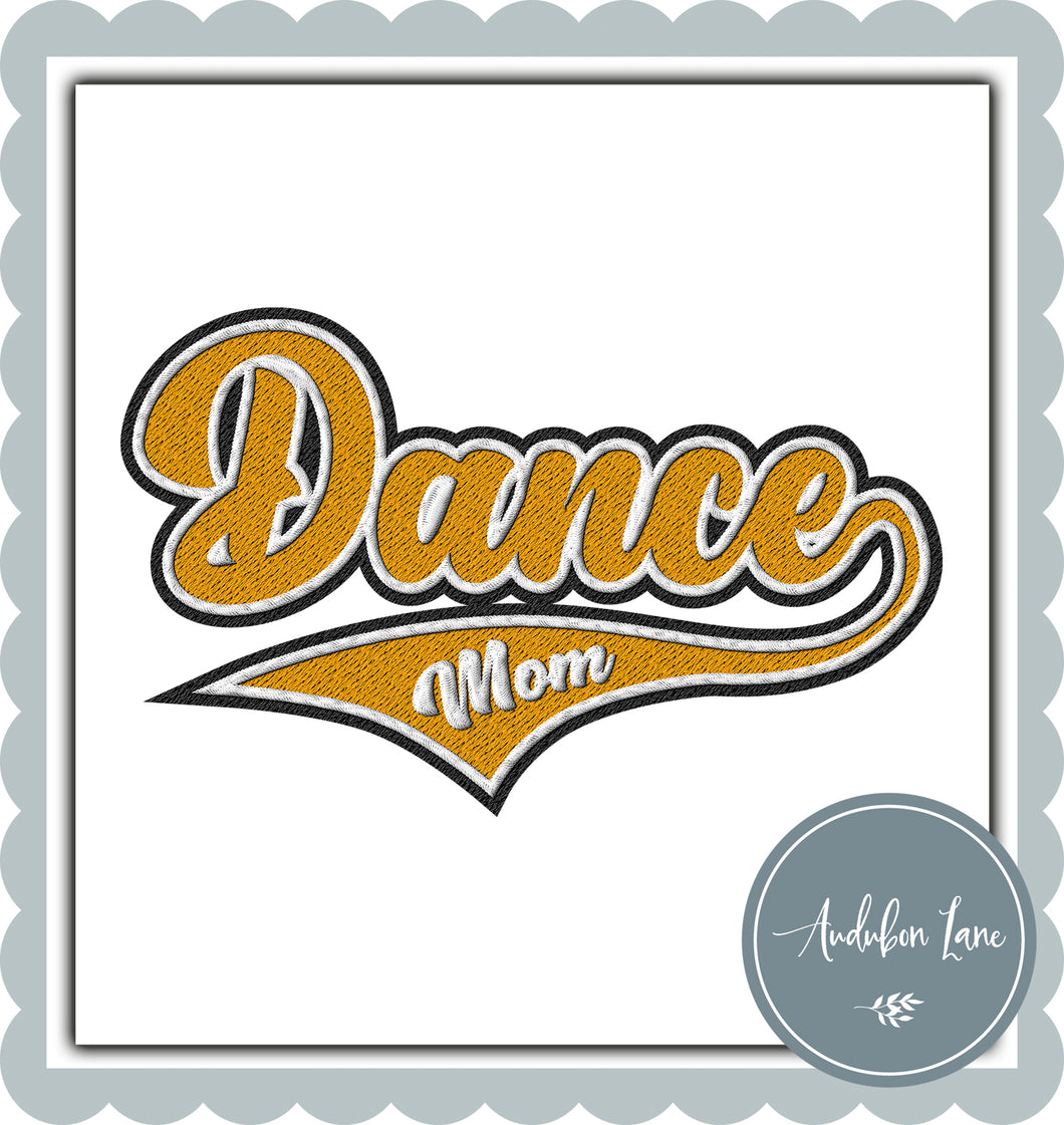 Dance Mom Faux Yellow Gold and White and Black Embroidery