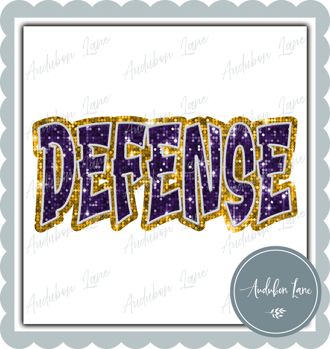 Defense Graffiti Style Sequin Purple and Yellow Gold Mascot Ready to Press DTF Transfer Customs Available On Request