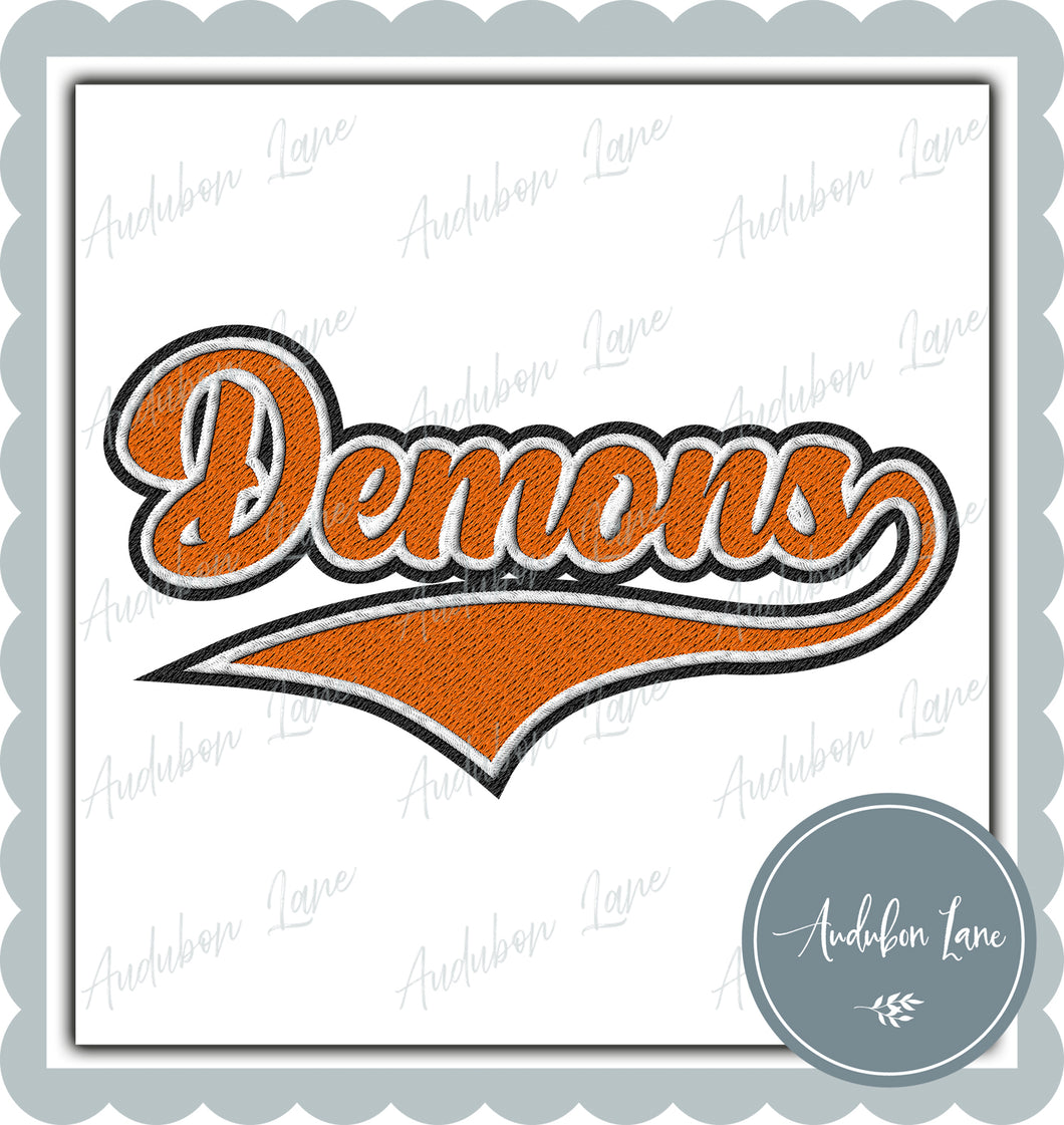 Demons Faux Embroidery Patch Faux Orange and White and Black Ready To Press DTF Transfer Custom Colors Available On Request