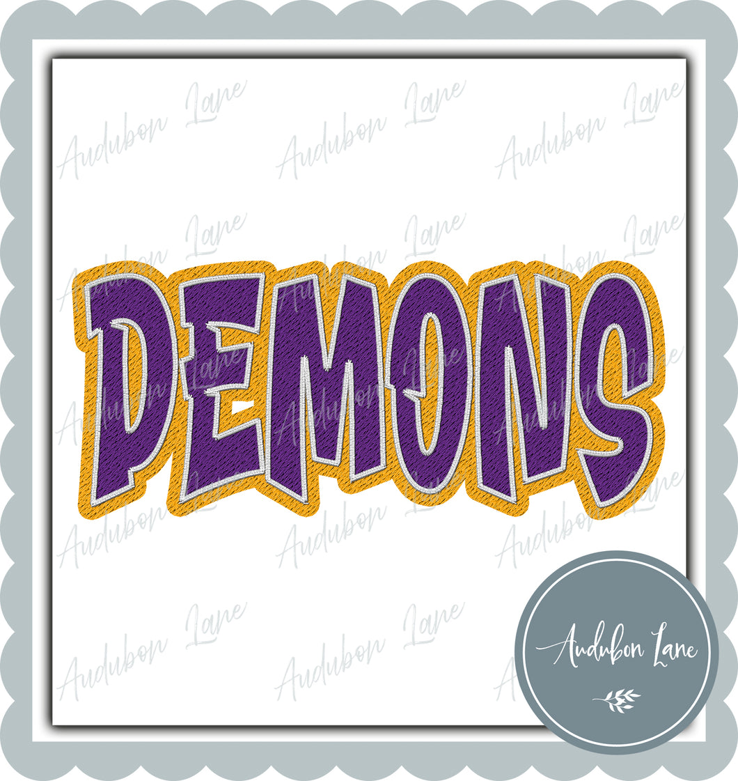 Demons Graffiti Style Mesh Purple and Yellow Gold Mascot Ready to Press DTF Transfer Customs Available On Request