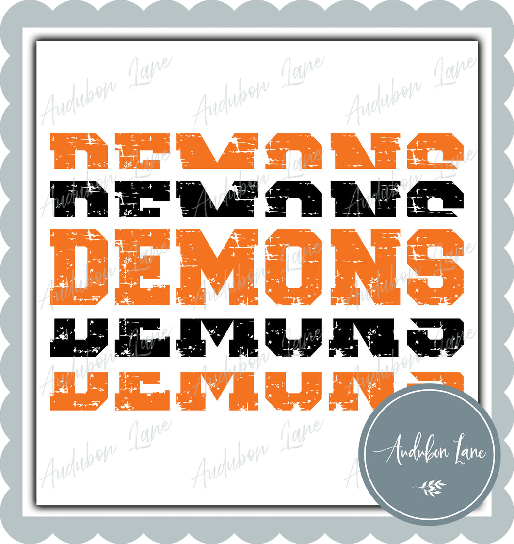 Demons Stacked Pro Distressed Two Color Orange and Black Ready To Press DTF Transfer Custom Colors Available On Request