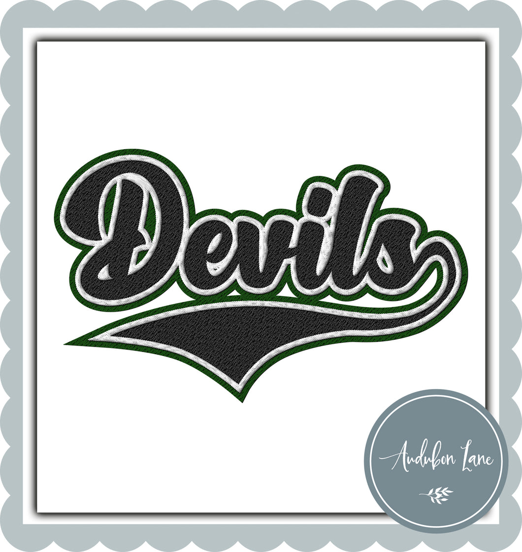 Devils Faux Black and White and Dk Green Embroidery