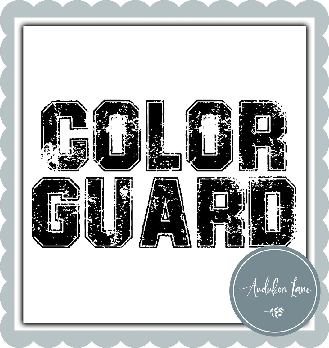 Color Guard Distressed Varsity Black Print Ready To Press DTF Transfer Custom Colors or Mascots Available On Request