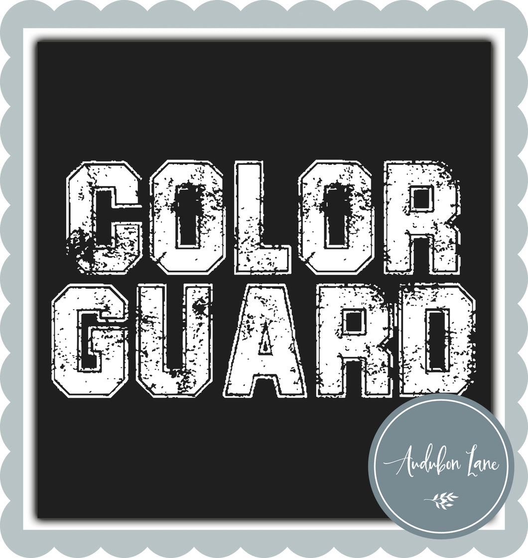Color Guard Distressed Varsity White Print Ready To Press DTF Transfer Custom Colors or Mascots Available On Request
