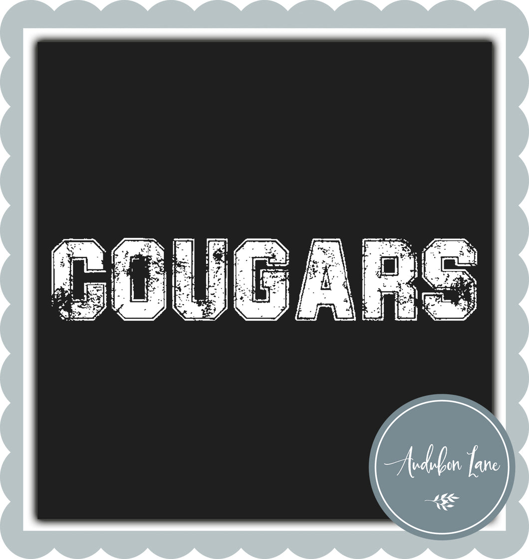 Cougars Distressed Varsity White Print Ready To Press DTF Transfer Custom Colors or Mascots Available On Request