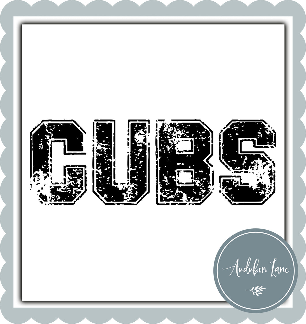 Cubs Distressed Varsity Black Print Ready To Press DTF Transfer Custom Colors or Mascots Available On Request