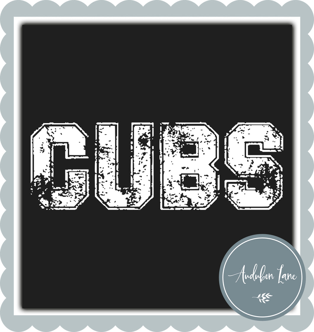 Cubs Distressed Varsity White Print Ready To Press DTF Transfer Custom Colors or Mascots Available On Request