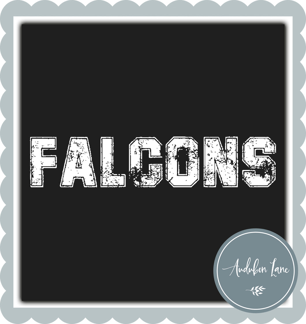 Falcons Distressed Varsity White Print Ready To Press DTF Transfer Custom Colors or Mascots Available On Request