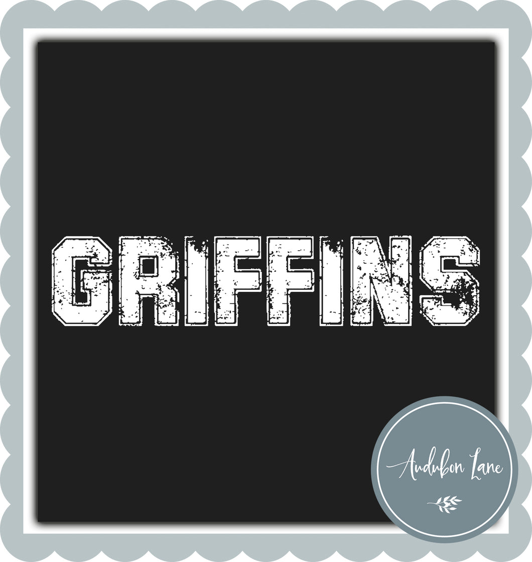 Griffins Distressed Varsity White Print Ready To Press DTF Transfer Custom Colors or Mascots Available On Request