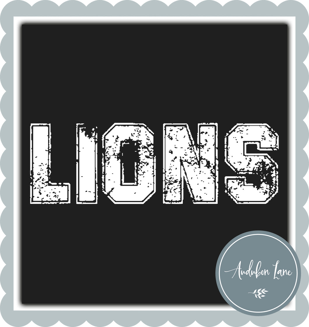 Lions Distressed Varsity White Print Ready To Press DTF Transfer Custom Colors or Mascots Available On Request