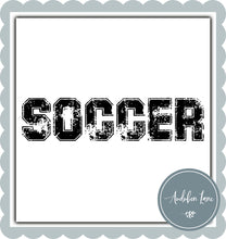 Load image into Gallery viewer, Soccer Distressed Varsity Black Print Ready To Press DTF Transfer Custom Colors or Mascots Available On Request
