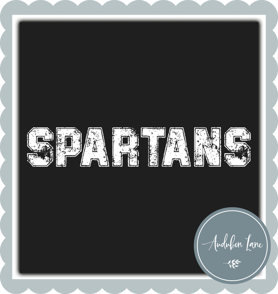 Spartans Distressed Varsity White Print Ready To Press DTF Transfer Custom Colors or Mascots Available On Request