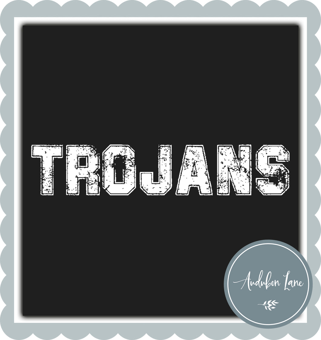 Trojans Distressed Varsity White Print Ready To Press DTF Transfer Custom Colors or Mascots Available On Request