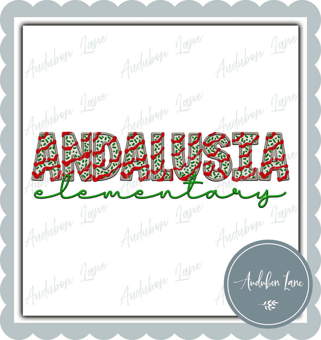 Andalusia Elementary Christmas Faux Embroidery Print Ready To Press DTF Transfer