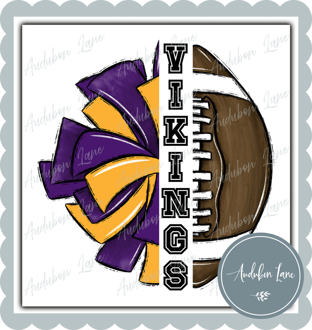 Vikings Dual Sports Cheer and Football Purple and Yellow Gold Print Ready To Press DTF Transfer Custom Colors Available On Request