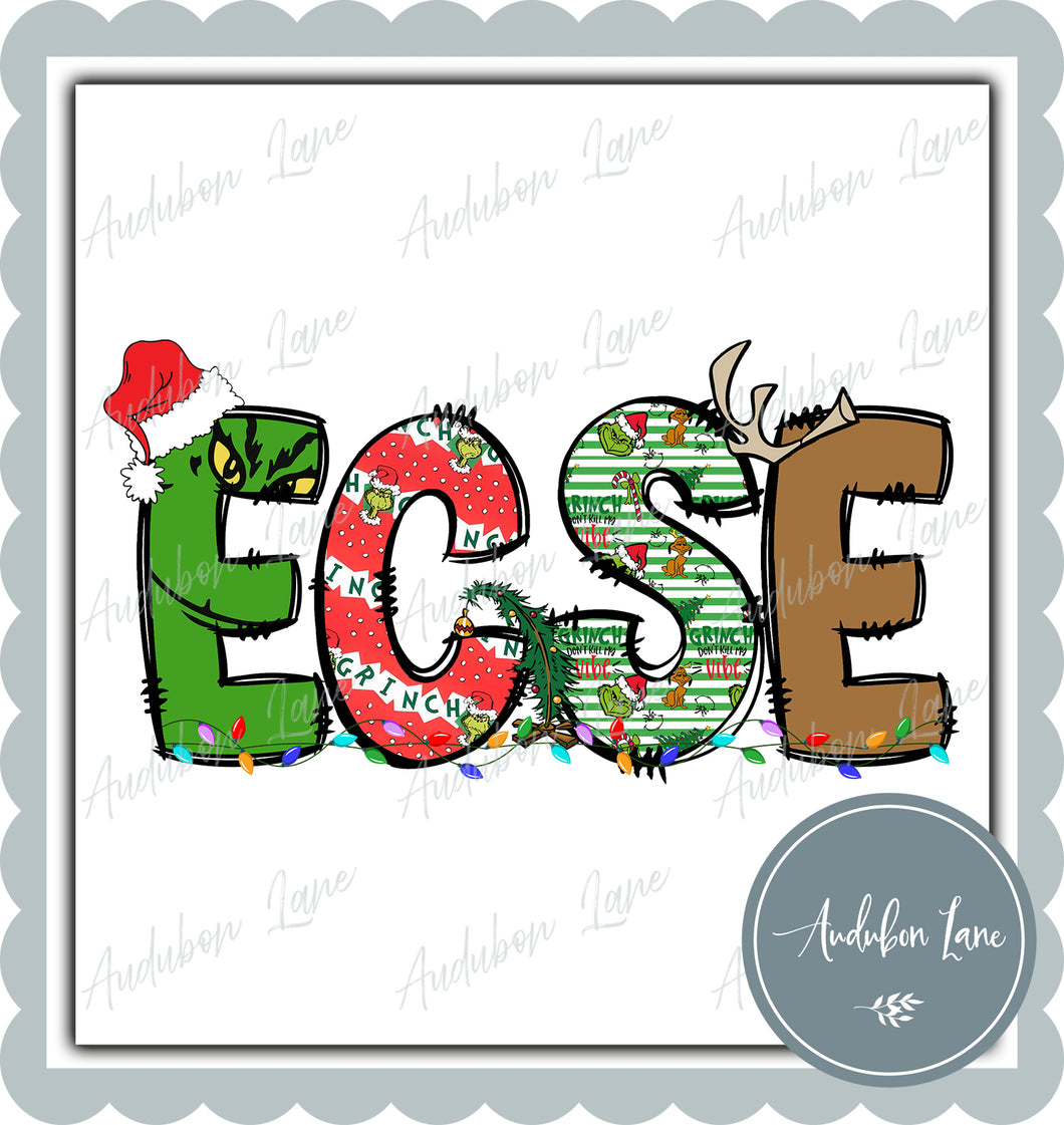 ECSE Meany Greeny Christmas Words Print Ready To Press DTF Transfer Custom