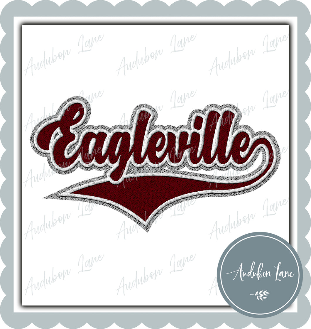 Eagleville Faux Embroidery Patch Faux Maroon and White and Grey Ready To Press DTF Transfer Custom Colors Available On Request