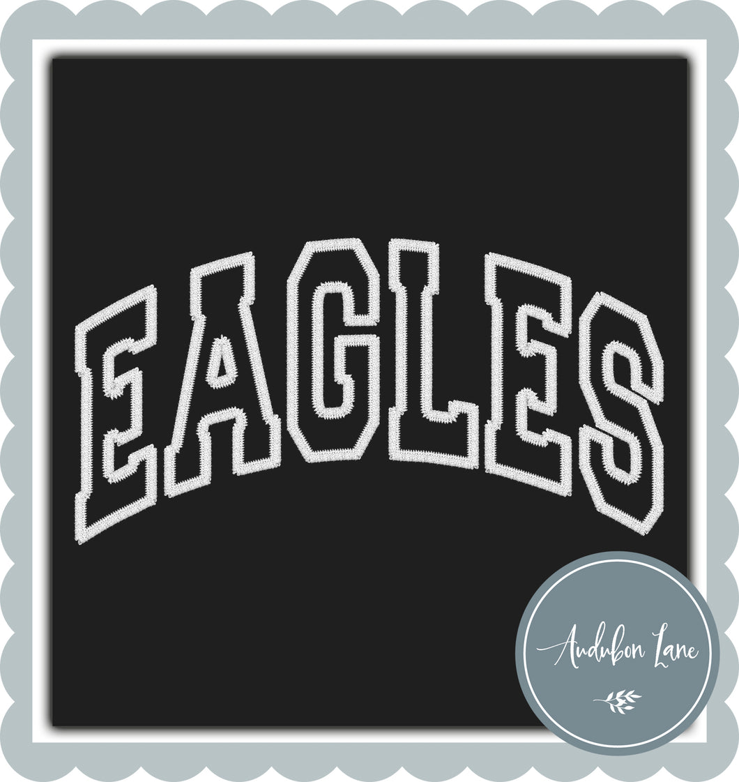 Eagles Faux White Arched Embroidery Ready To Press DTF Transfer Custom Colors Available On Request