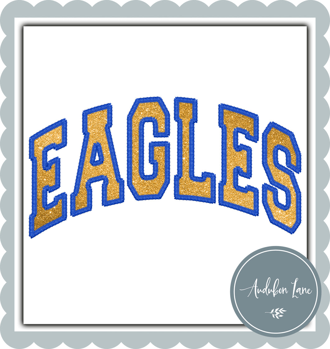 Eagles Faux Blue Embroidery and Faux Gold Glitter