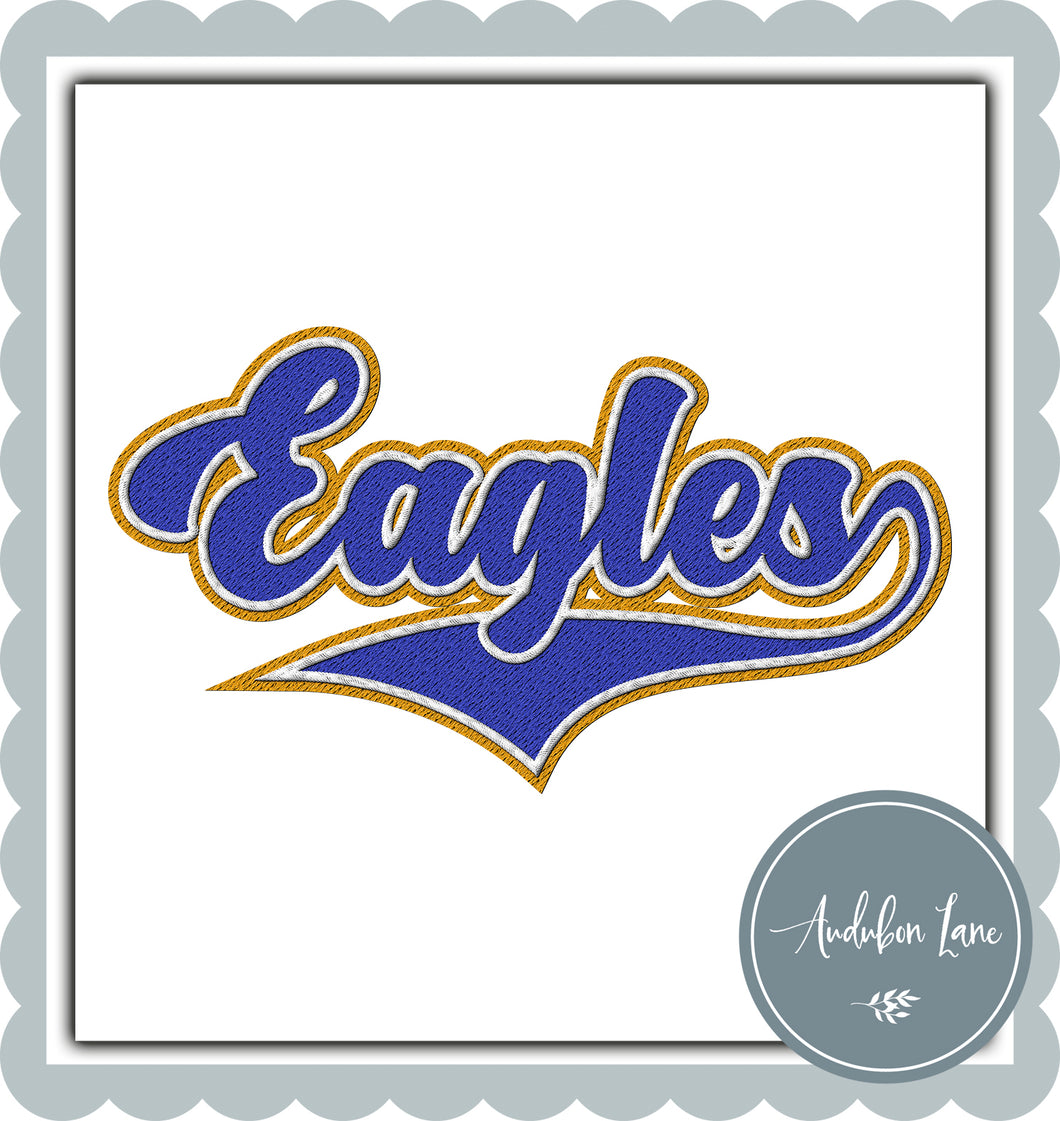 Eagles Faux Blue and White and Yellow Gold Embroidery