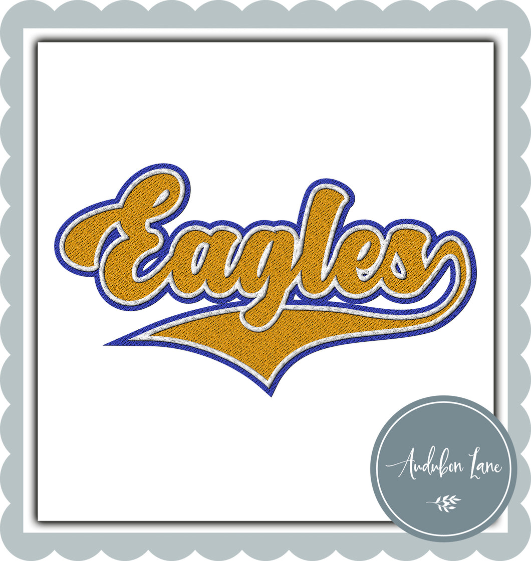 Eagles Faux Yellow Gold and White and Blue Embroidery