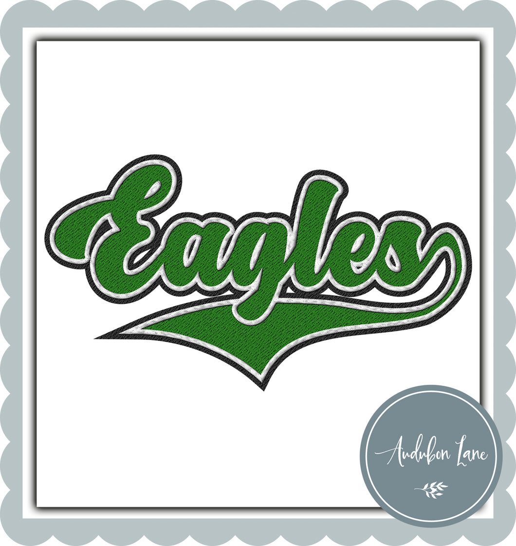 Eagles Faux Green and White and Black Embroidery