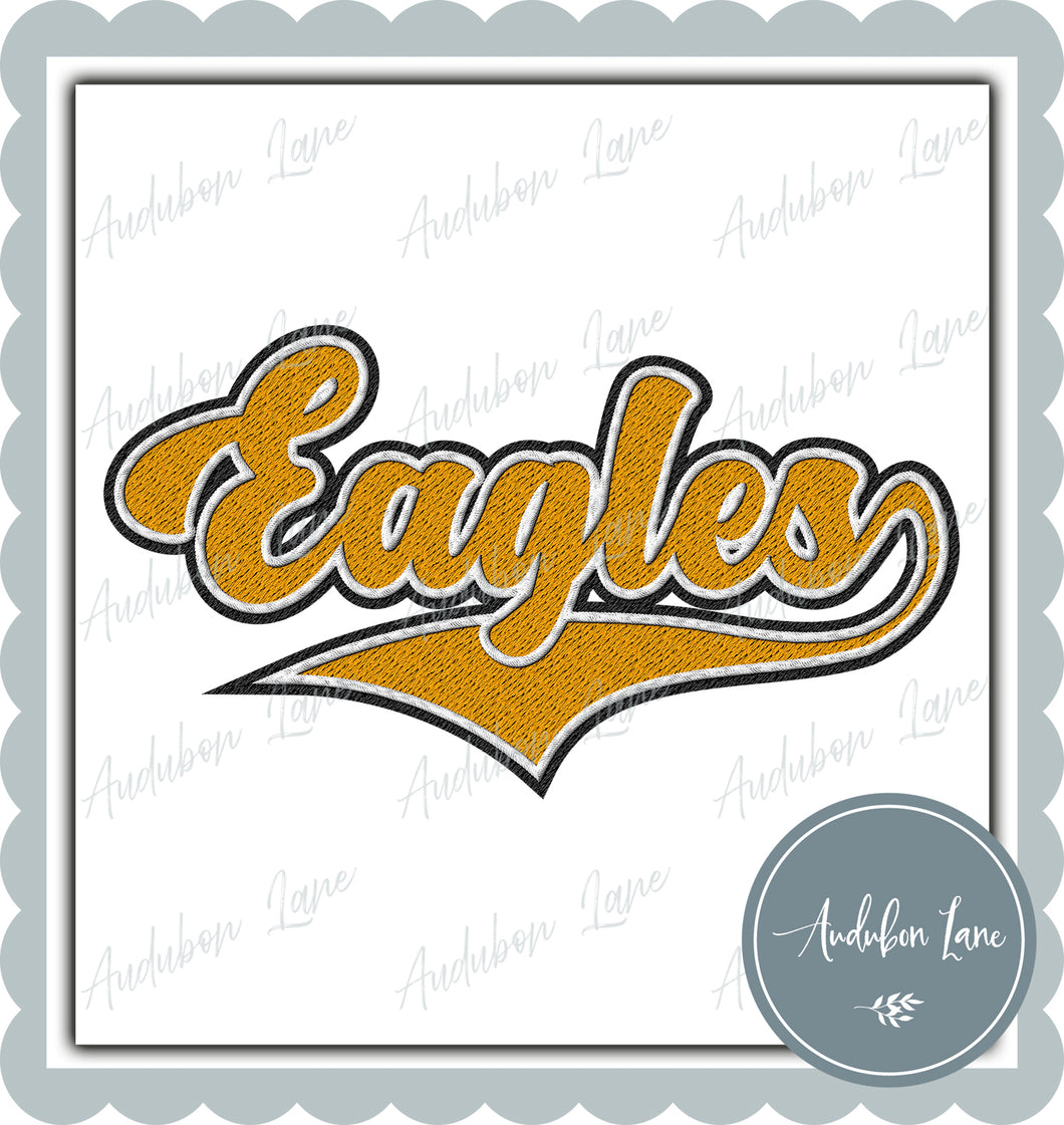 Eagles Faux Embroidery Patch Faux Yellow Gold and White and Black Ready To Press DTF Transfer Custom Colors Available On Request