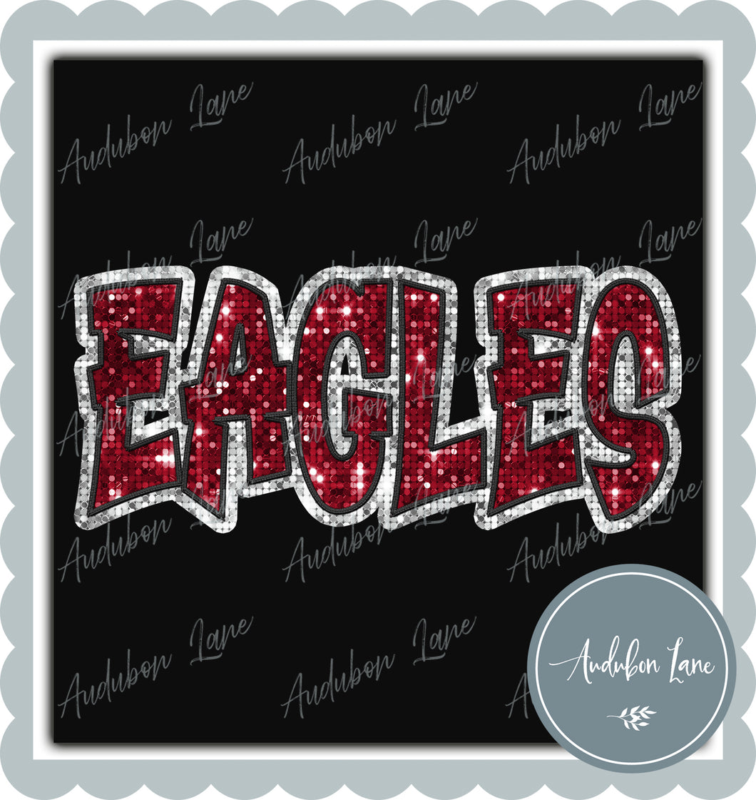 Eagles Graffiti Style Glitter Maroon and White with Black Gold Mascot Ready to Press DTF Transfer Customs Available On Request