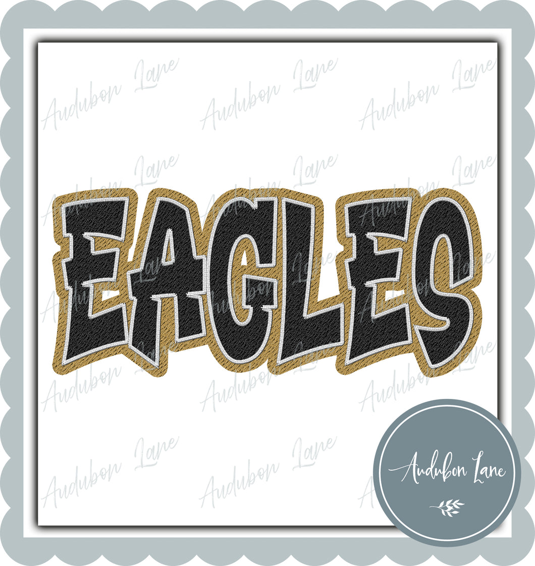 Eagles Graffiti Style Mesh Black and Vegas Gold Mascot Ready to Press DTF Transfer Customs Available On Request