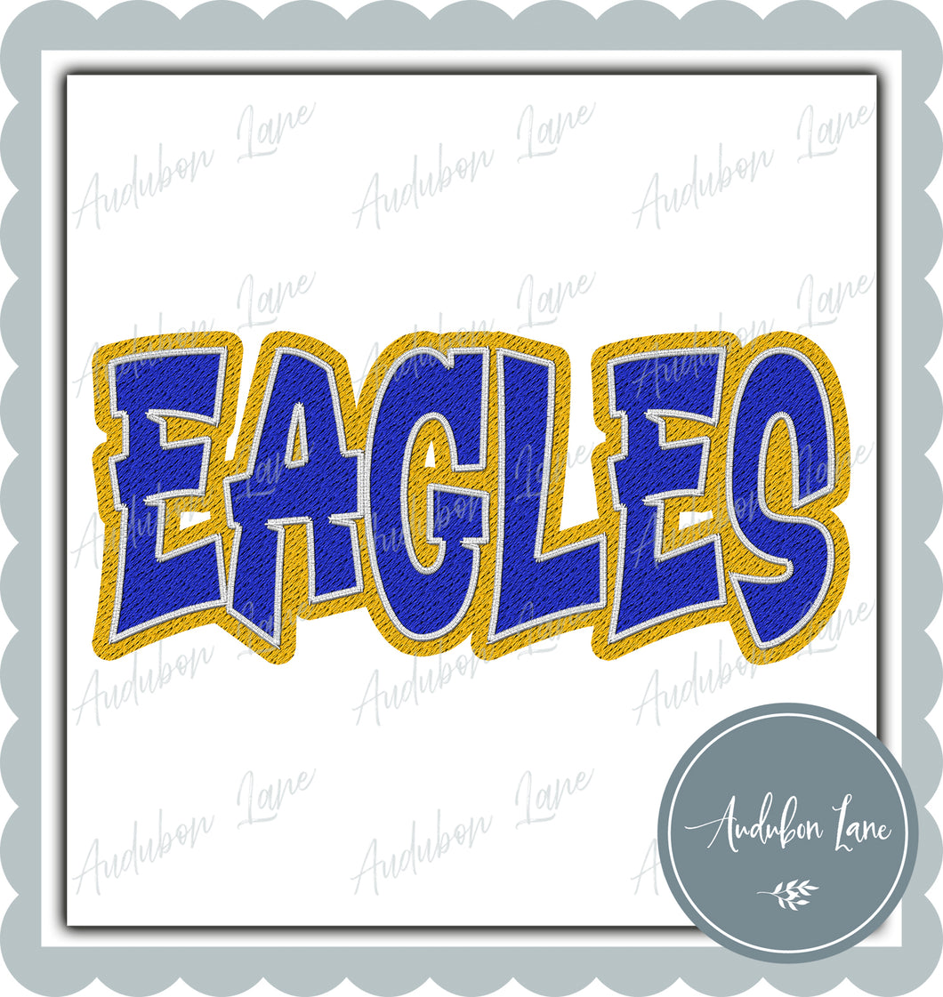Eagles Graffiti Style Mesh Royal Blue and Yellow Gold Mascot Ready to Press DTF Transfer Customs Available On Request