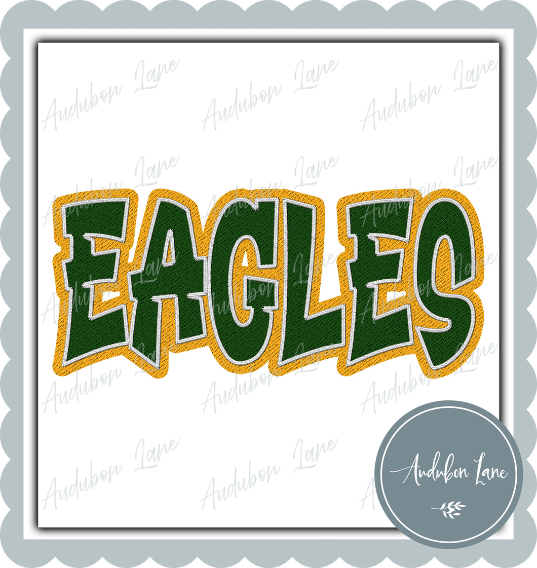 Eagles Graffiti Style Mesh Dk Green and Yellow Gold Mascot Ready to Press DTF Transfer Customs Available On Request