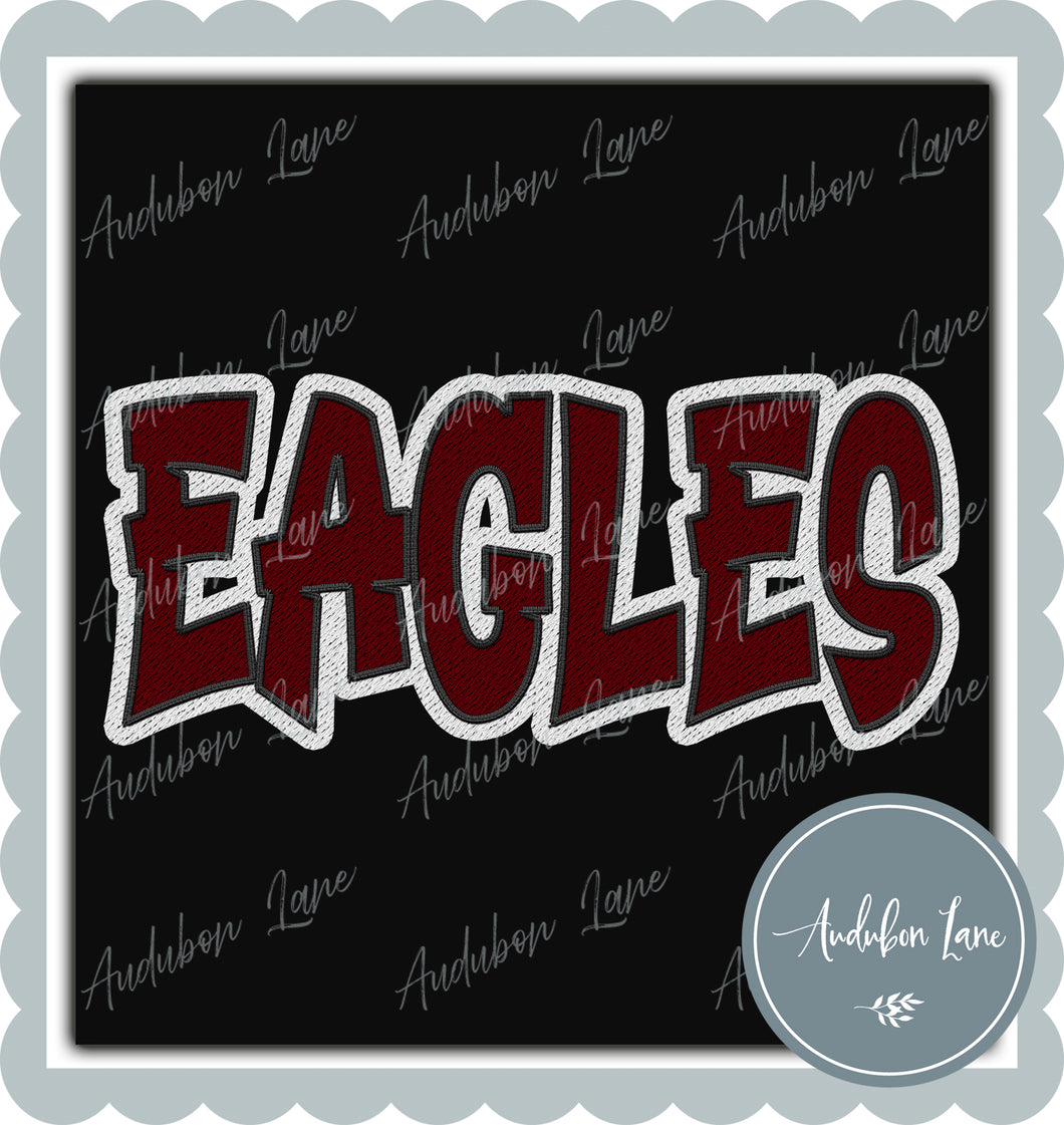 Eagles Graffiti Style Mesh Maroon and White with Black Gold Mascot Ready to Press DTF Transfer Customs Available On Request
