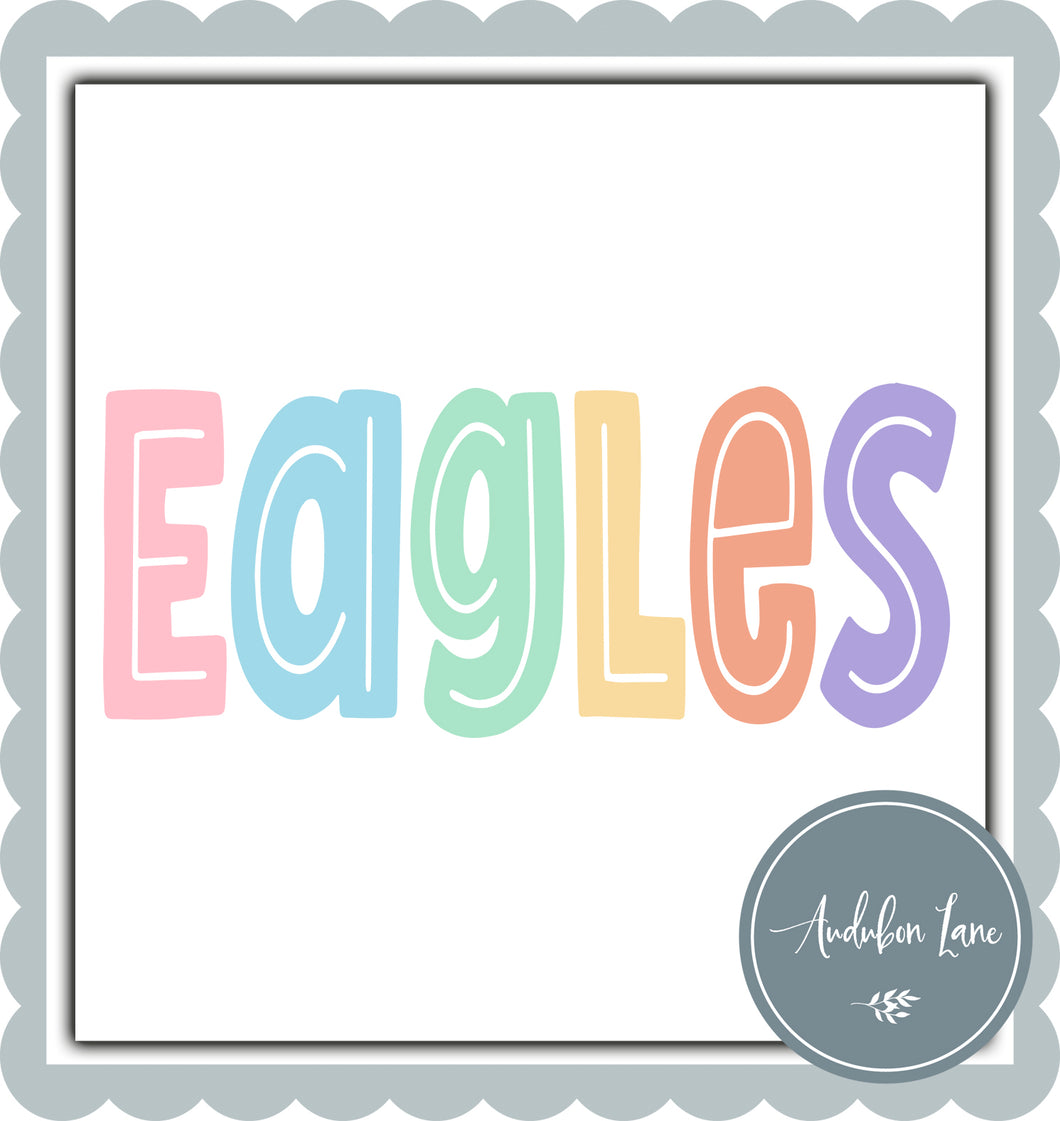 Eagles Split Letter Pastel Color Mascot Ready To Press DTF Direct To Film Transfer